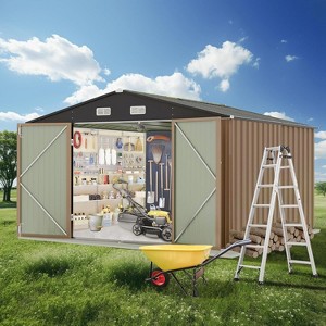 Outdoor Metal Storage Shed, Waterproof Tool Shed with Lockable Door, Updated Frame for Secure Patio, Lawn, Garden, or Poolside Storage - 1 of 4