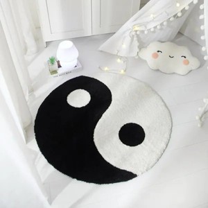 30" x 30" Yin Yang Shaped Rug For Adults, Black & White - 1 of 4