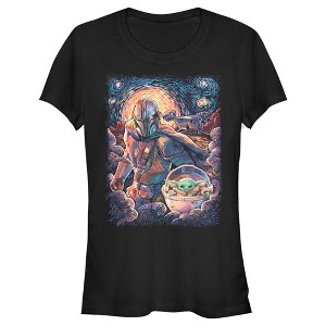 Juniors Womens Star Wars The Mandalorian Starry Night Best Friend Portrait T-Shirt - 1 of 4