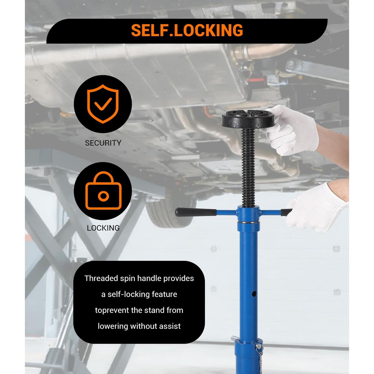 Heavy Duty 3/4 Ton Underhoist Support Stand, 1655 lbs, 38.4-75.4" Adj Height, Self-Locking Acme Thread, Rolling Triangular Base & Contoured Saddle - thumbnail 6