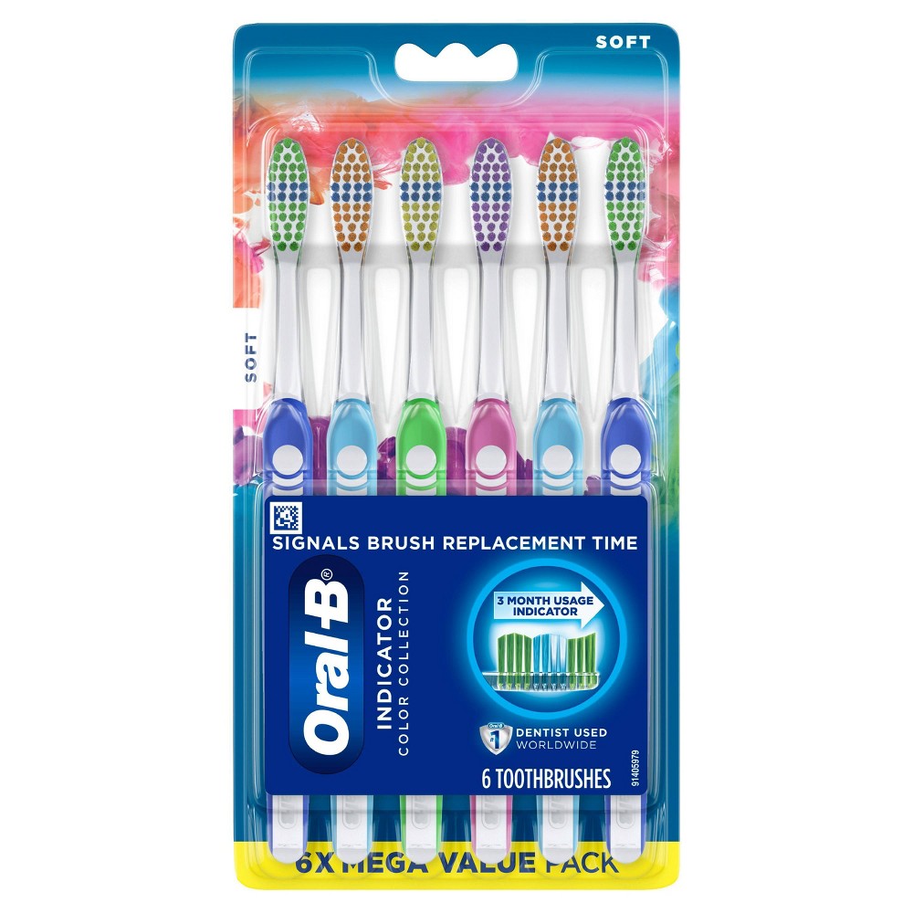 Oral-B Indicator Color Collection Manual Toothbrush, Soft, 6 Ct
