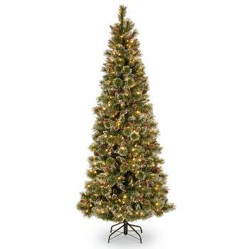 6.5' Pre-Lit Glittery Bristle Slim Pine Artificial Christmas Tree Clear Lights - National Tree Company