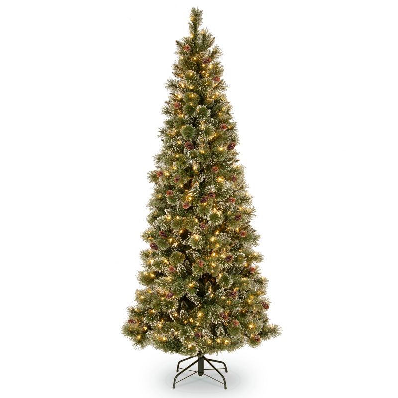 6.5' Pre-Lit Glittery Bristle Slim Pine Artificial Christmas Tree Clear Lights - National Tree Company, 1 of 6