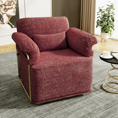 360° Swivel Accent Chair with Gold Metal Frame, Fluffy Upholstered Armchair for Living Room or Bedroom, Modern Square Lounge Chair-Maison Boucle