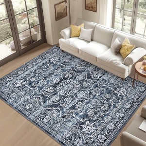 Machine Washable Area Rug, Soft Boho Vintage Distressed Carpet, Low Pile Rug with Non-Slip Backing for Living Room & Bedroom - 1 of 4