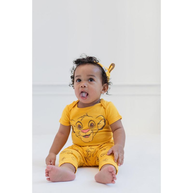 Disney Classics Winnie the Pooh Lion King Bambi Baby Bodysuit Pants and Hat 3 Piece Outfit Set Newborn to Infant, 3 of 9
