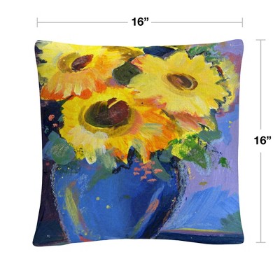 Sunflowers II Yellow and Blue Polyester Square Throw Pillow
