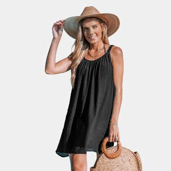 Women's Loose Scoop Neck Mini Cover-Up Dress- Cupshe