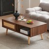 QingMoon Rattan Coffee Table, Rectangle Sofa Table with Storage Sliding Door and Solid Wood Legs for Living Room, Apartment - 2 of 4