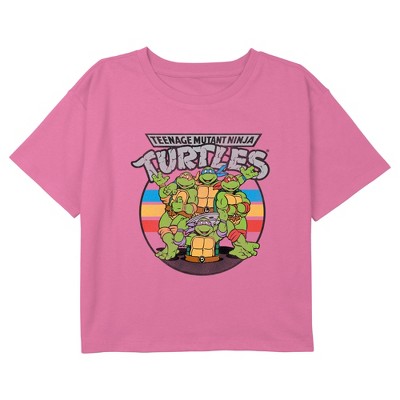 Ninja Turtles T Shirt Girls Junior Size Large 11/13 Pink Teenage Mutant V  Neck