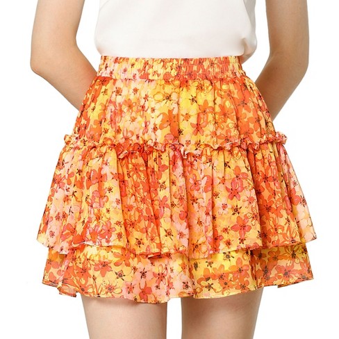 Orange ruffle mini skirt hotsell