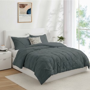 Peace Nest 3 Piece Pintuck Pinch Pleat and Seersucker Bubble Ruffled Chic and Tufted Clipped Comforter Set - 1 of 4