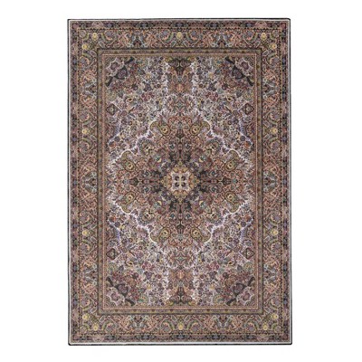 Distressed Medallion Border Machine Washable Indoor Area Rug or Runner by Blue Nile Mills
