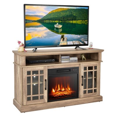 Tangkula 48" TV Stand Console Cabinet w/ Fireplace Entertainment Center For Living Room