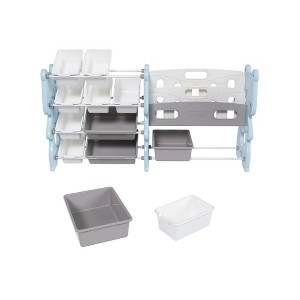 TopComfy Decorative Storage Cabinets Kids Toy Storage Organizer with Shelf and Bins for Kids Room, Blue, 56.1"*14.17"*33.86" - 1 of 4