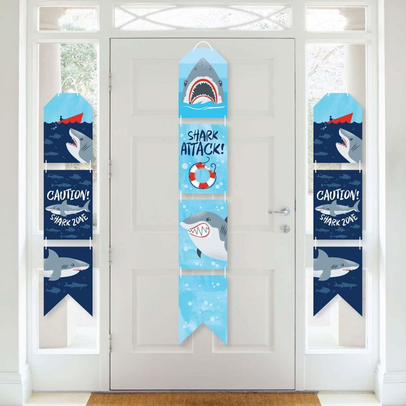 Big Dot of Happiness Shark Zone - Hanging Vertical Paper Door Banners - Jawsome Shark Party or Birthday Party Wall Decoration Kit - Indoor Door Decor, 1 of 8