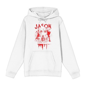 Friday The 13th Blood Splatter Jason Mask Long Sleeve Adult Hooded Sweatshirt - 1 of 2