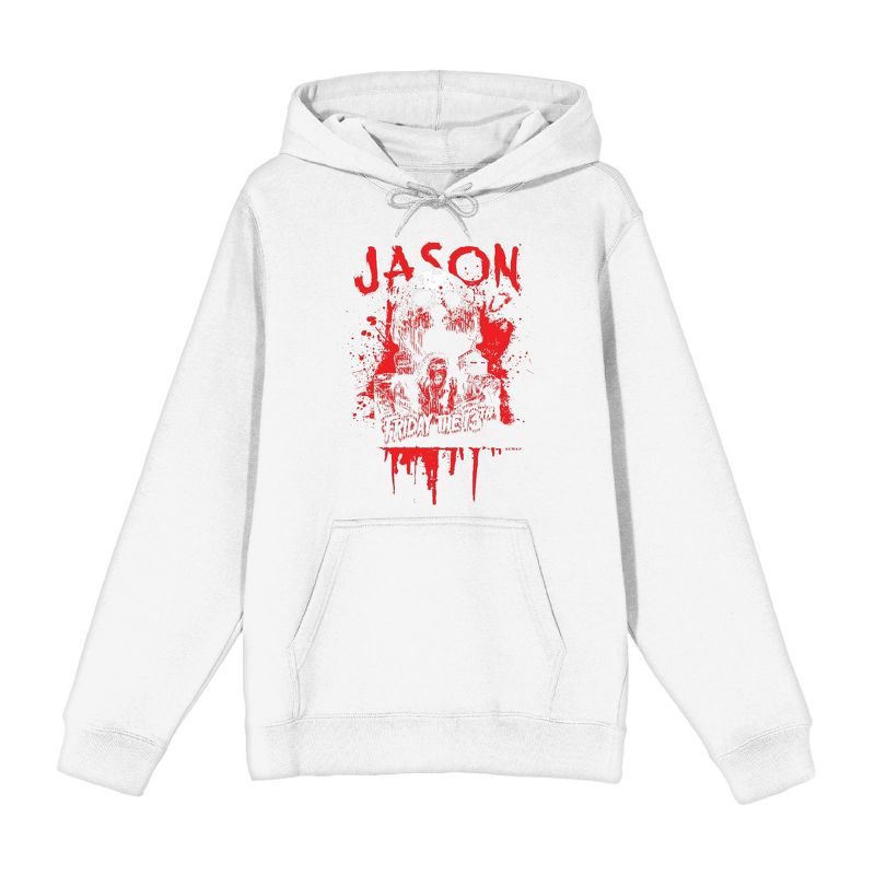 Friday The 13th Blood Splatter Jason Mask Long Sleeve Adult Hooded Sweatshirt, 1 of 3