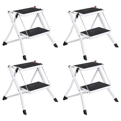 Delxo Portable Collapsible Lightweight Alloy Steel Mini Stool Stepladder with Anti Slip Carry Hand Grip and Wide Pedal for Indoor Use