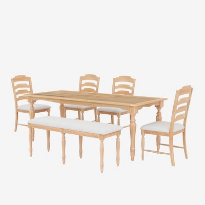 YOOCOZZ Vintage 6-Piece Dining Set with 82.7-Inch Extendable Table- Natural