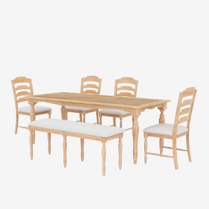 YOOCOZZ Vintage 6-Piece Dining Set with 82.7-Inch Extendable Table- Natural - 1 of 4