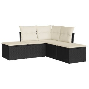 vidaXL Garden Sofa Set Black PE rattan, powder-coated steel, 100% polyester - 1 of 4