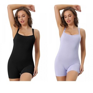 Allegra K Women's Square Neck Tummy Control Bodycon Rompers Sleeveless Shorts Body Shapers 2 Packs - 1 of 4