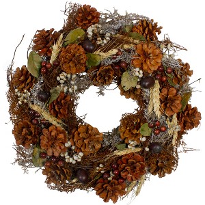 Northlight 14" Pine Cones Berries and Botanicals Artificial Christmas Wreath - Unlit - 1 of 3