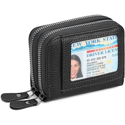 FATMOON RFID Blocking Leather Wallet for Women - Double Zipper Card Holder with ID Window,Large Capacity for Everyday Carry Travel Commuting