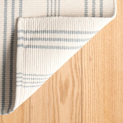 Blue and White Striped Cotton Flat Woven Runner Rug 2.5 x 12