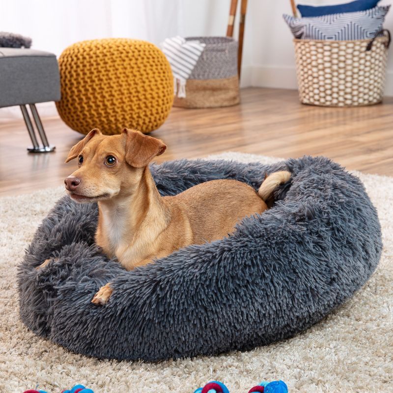 Best Choice Products 36in Dog Bed Self-Warming Plush Shag Fur Donut Calming Pet Bed Cuddler, 2 of 8