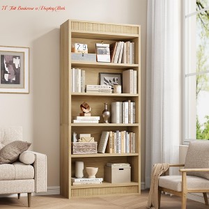 5 Tier 71" Tall Bookcase w/Display Rack & Fluted Design, Farmhouse Bookshelf w/ Wood Base, Wood Bookshelf Rustic Vintage Book Shelf for Office Library - 1 of 4