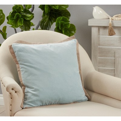 Aqua Velvet Flange Square Throw Pillow with Down Filling