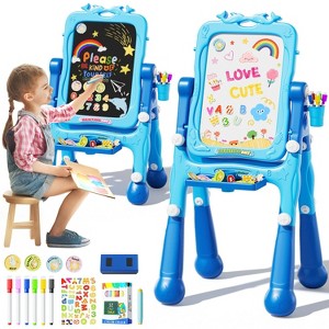 Skirfy 4-in-1 Art Easel for Kids, Double-Sided Rotatable Large Magnetic Chalkboard with Painting Accessories, Toddler Activity Table for Girls - 1 of 4