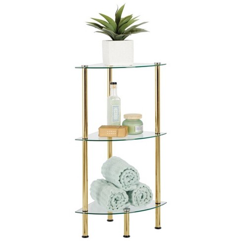 mDesign Steel/Plastic 2-Tier Bathroom Organizer Corner Shelf - Clear/Soft  Brass 