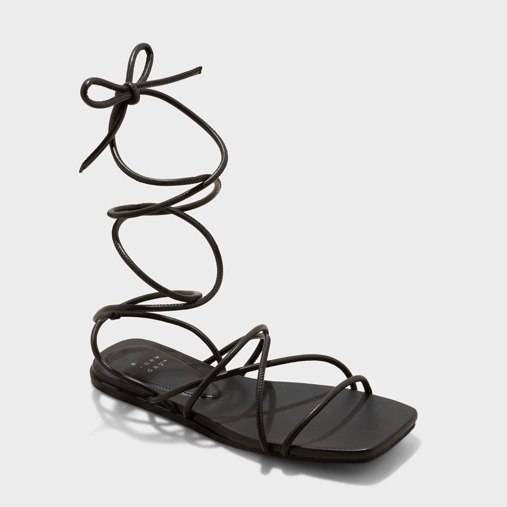 Women's Meena Lace-Up Sandals - A New Day™ Black 6.5