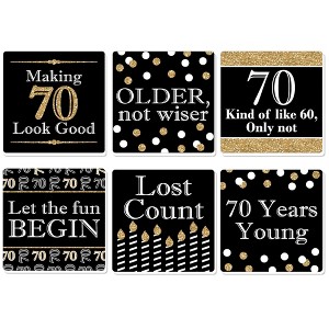 Big Dot of Happiness Adult 70th Birthday - Gold - Funny Birthday Party Decorations - Drink Coasters - Set of 6 - 1 of 4