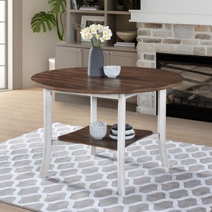 Gulches 45.7" Round Dining Table with Storage Shelf - Modern Farmhouse Style, Rustic Dark Wood Top, 30"H, White-Washed Base - 1 of 4