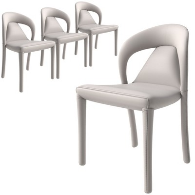 LeisureMod Upholstered Dining Chair in Leather with Steel Legs Solace Series Set of 4 in Brown