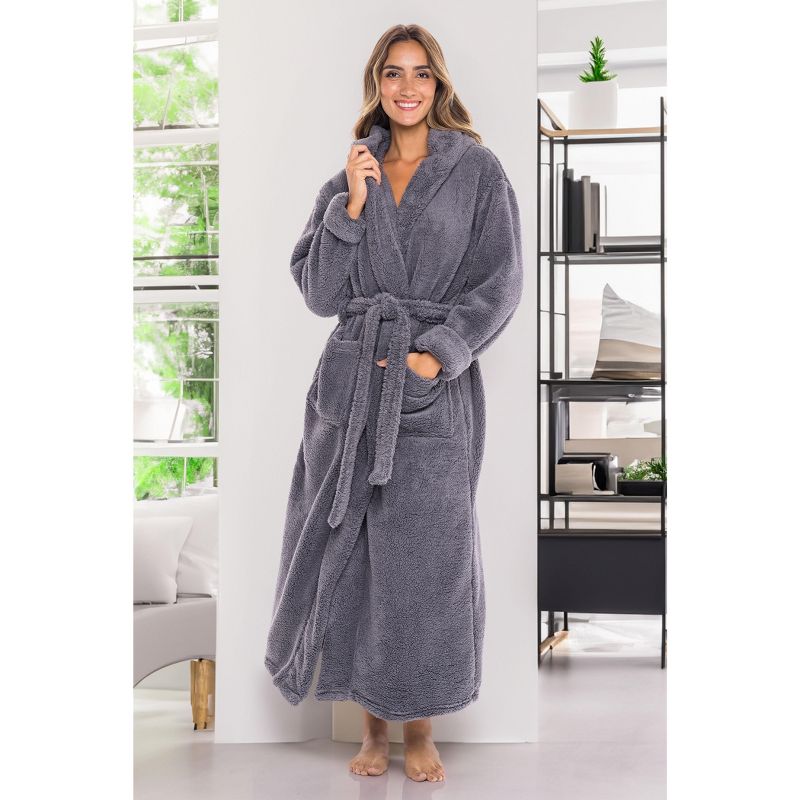 ADR Women's Fuzzy Plush Fleece Bathrobe with Hood, Soft Warm Hooded Lounge Robe, 4 of 9