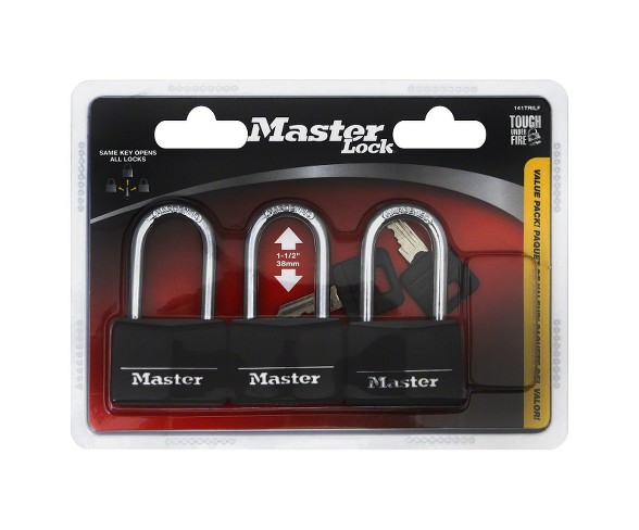 Master Lock 40mm Covered Brass Key Lock Set 3-Pack - Black