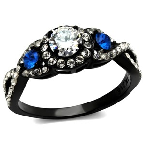 Slickblue IP Black Halo Ring for Women, Clear CZ with Blue Side Stones, Polished Stainless Steel, Sizes 5–10 - 1 of 4