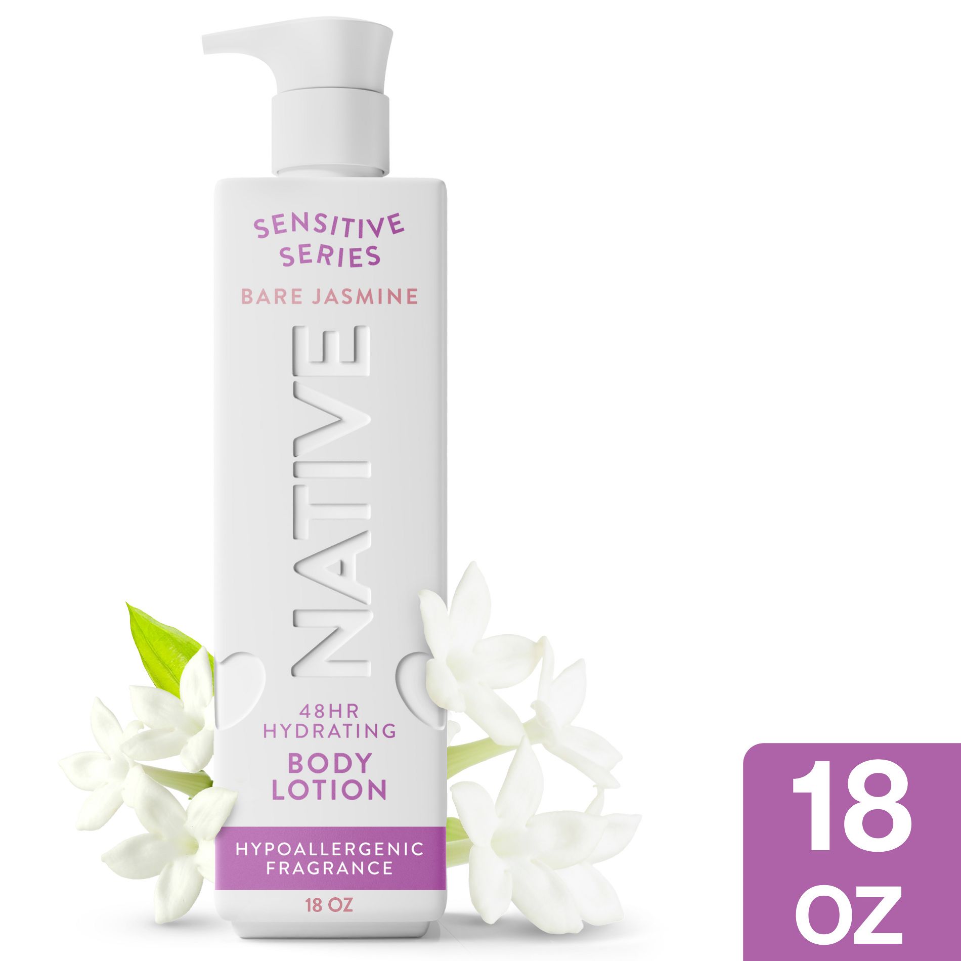 Native Sensitive Series 48H Hydrating Body Lotion - Hypoallergenic - Bare Jasmine - 18 fl oz: For Combination Skin
