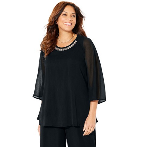 Catherines Women s Plus Size Dazzling Blouse 2X Black