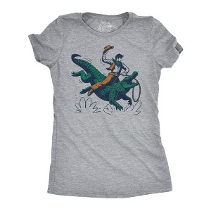 Womens Cowboy Gator Ride Funny T Shirts Sarcastic Graphic Tee For Ladies - Crazy Dog Women's T Shirt - 1 of 4