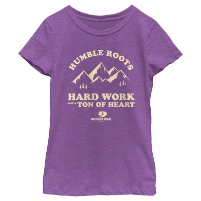 Girl's Mossy Oak Humble Roots Hard Work and A Ton of Heart Graphic Tee Purple Berry Medium
