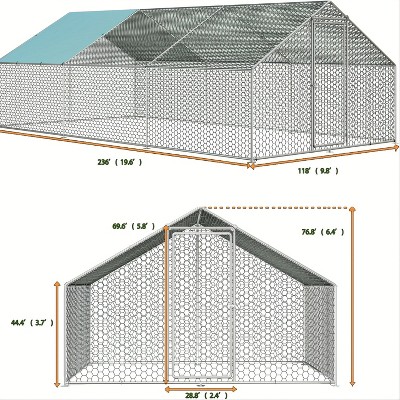 Vipbear Large - Scale Chicken Coop Run with Immersed Wire Mesh, Complete with Cover and Secure Lock for Yard Use