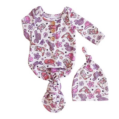 Image of Caden Lane® Newborn Knot Gown & Hat Set Buckaroo Cowgirl Newborn