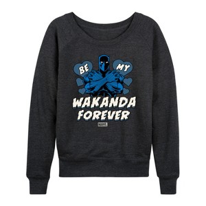 Women's - Marvel - Valentine Be My Wakanda Forever Lightweight French Terry Wide Neck Long Sleeve Shirt - 1 of 4