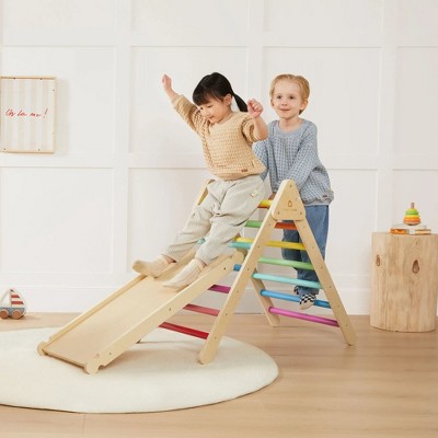 Vibrant Rainbow Indoor Climbing Set with Slide